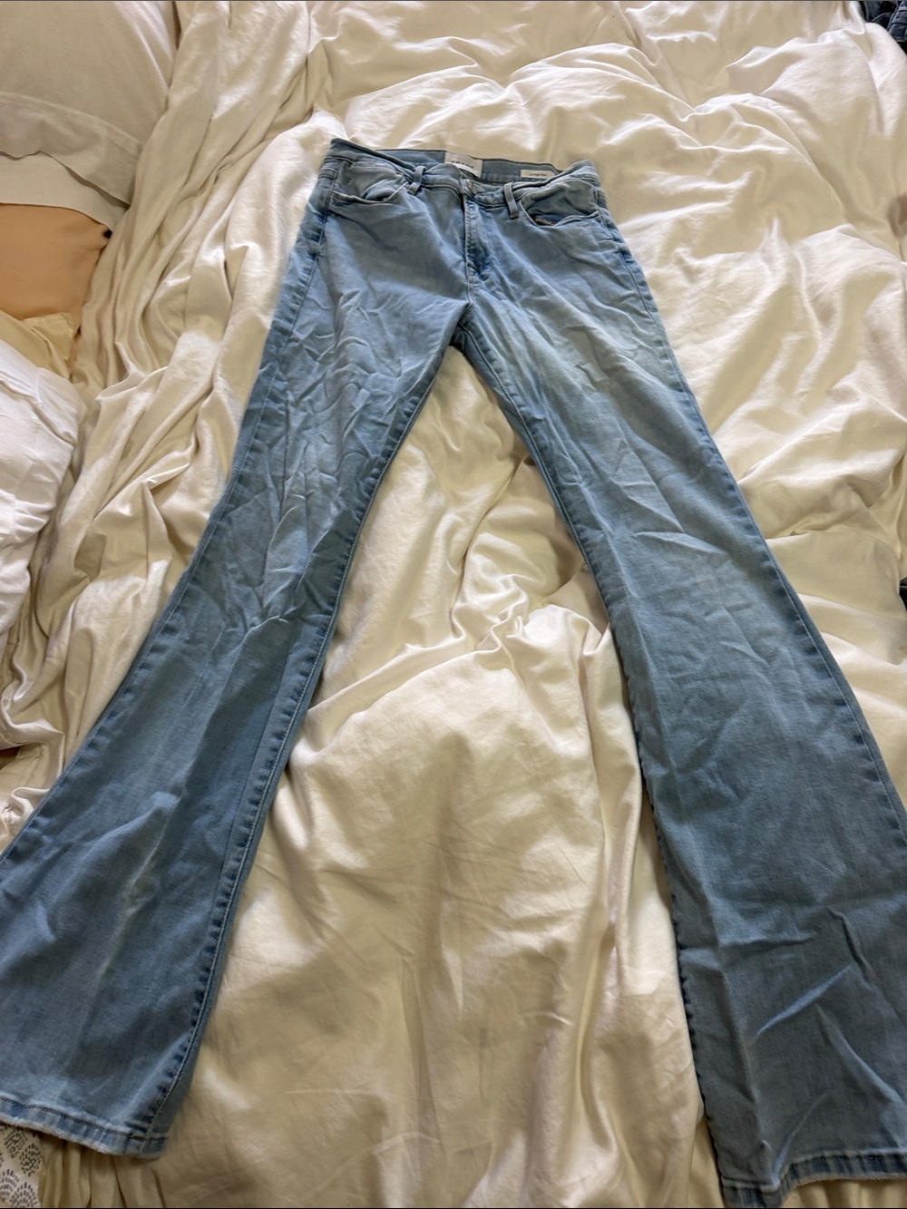 Frame Denim Pale Blue Flared Wide-Leg Jeans